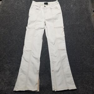 ASOS Design Women 30x32 Tall Jeans Pants Cargo White Stretch Spit Hem Coastal